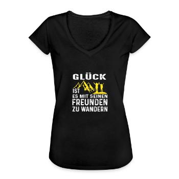 Berge - Glück ist es mit Freunden zu wandern - Frauen Vintage T-Shirt - Schwarz - Vorne