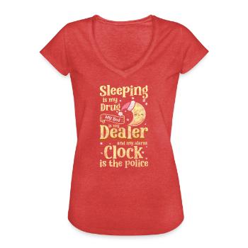 Schlafen Langschläfer Ausruhen Kissen - Frauen Vintage T-Shirt - Rot meliert - Vorne - Danielle (179cm)