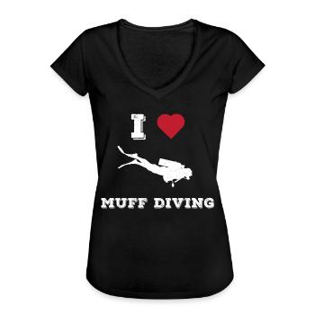 Perverser Humor Muff Tauchen Oral Sex Witz - Frauen Vintage T-Shirt - Schwarz - Vorne