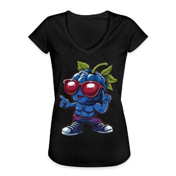 Blaubeeren - Frauen Vintage T-Shirt - Schwarz - Vorne - Danielle (179cm)