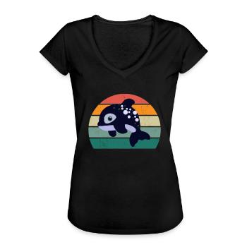Baleines Cétacés Mammifères Mammifères marins Baleines - T-shirt vintage Femme - noir - Devant - Danielle (179cm)