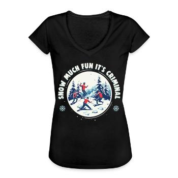 Snowball Fight Crew - Snow much fun it’s criminal - T-shirt vintage Femme - noir - Devant - Danielle (179cm)