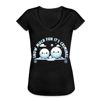 Snowball Fight Crew - Snow much fun it’s criminal - T-shirt vintage Femme - noir - Devant - Danielle (179cm)