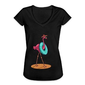 Flamingo Natation De bain de soleil nageur cadeau - T-shirt vintage Femme - noir - Devant - Danielle (179cm)
