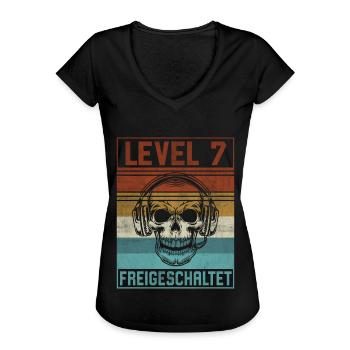 7. Geburtstag Gamer Level 7 Jahre - Frauen Vintage T-Shirt - Schwarz - Vorne - Danielle (179cm)
