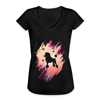 Lindo caniche Mamá Perro Caniche Mamá - Camiseta vintage mujer - negro - delante