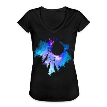 Three Wolves Moon Howling Galaxy Gift Idea - Women's Vintage T-Shirt - black - Front - Danielle (179cm)