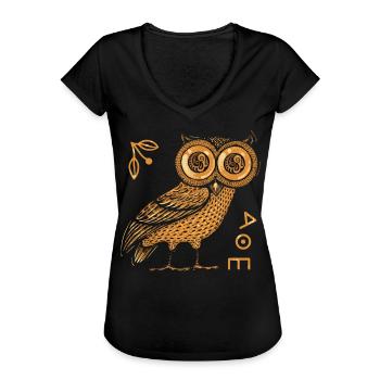 Owl of Athena, Greek mythology - Women's Vintage T-Shirt - black - Front - Danielle (179cm)