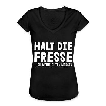 Halt die Fresse - Frauen Vintage T-Shirt - Schwarz - Vorne - Danielle (179cm)