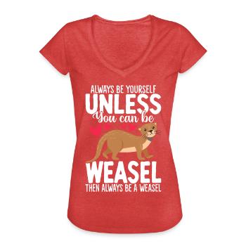 Drôle de belette Pattes de furet hermine - T-shirt vintage Femme - rouge chiné - Devant - Danielle (179cm)