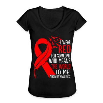 Je porte du rouge pour quelqu’un VIH Prévention Sida - T-shirt vintage Femme - noir - Devant - Danielle (179cm)