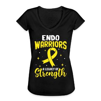 Endo Warrior Yellow Ribbon Pelvic Endometriosis - Women's Vintage T-Shirt - black - Front - Danielle (179cm)