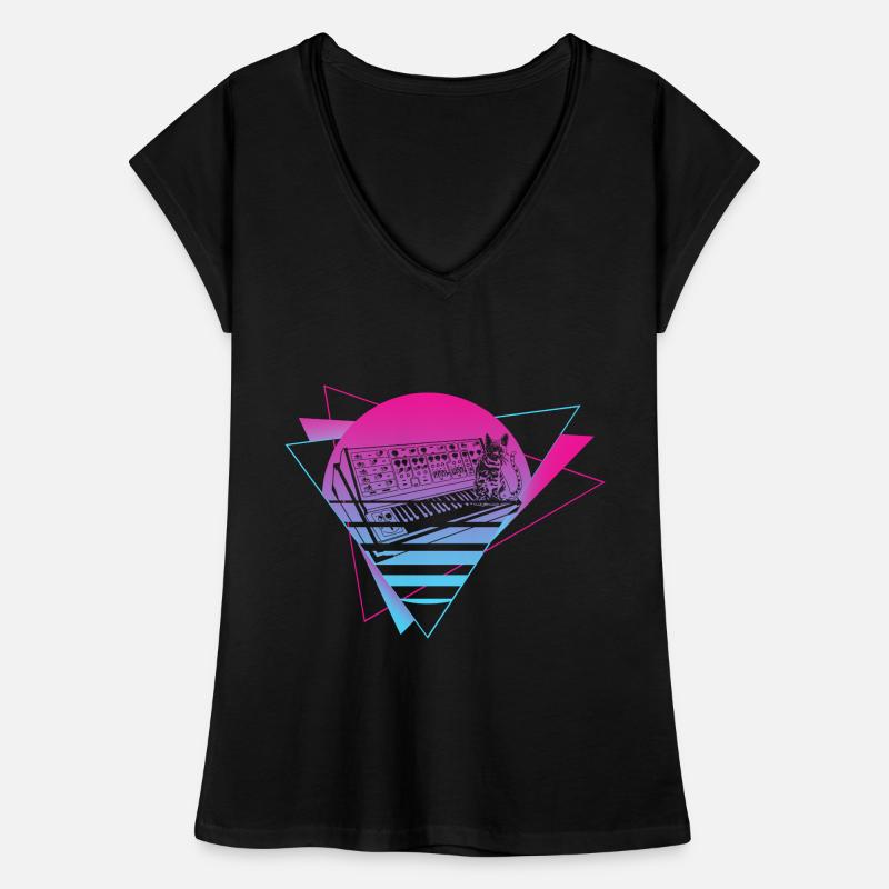 Modular Synthesizer Analog Vaporwave Techno Cat Women's Vintage T-Shirt