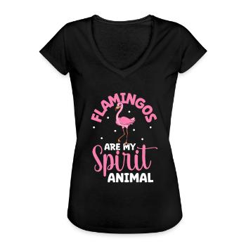 Lieblingstier - Flamingo - Frauen Vintage T-Shirt - Schwarz - Vorne - Danielle (179cm)