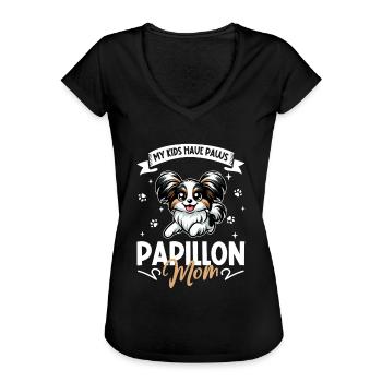 Épagneul miniature continental Mama - T-shirt vintage Femme - noir - Devant
