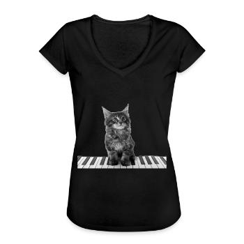 Niedliche Klavier Katze Pianist Keyboard - Frauen Vintage T-Shirt - Schwarz - Vorne