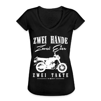Zwei Hände Zwei Eier Zwei Takte, Simson DDR Moped - Frauen Vintage T-Shirt - Schwarz - Vorne - Danielle (179cm)