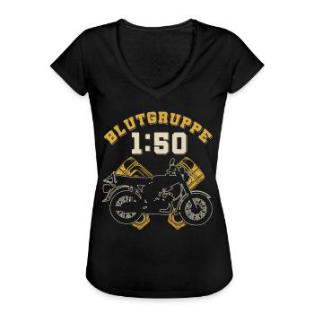 Blutgruppe 1:50 S51,Benzin,Ostalgie, Simson DDR - Frauen Vintage T-Shirt - Schwarz - Vorne - Danielle (179cm)