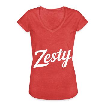 Pikantes Zitronengeschenk - Frauen Vintage T-Shirt - Rot meliert - Vorne - Danielle (179cm)