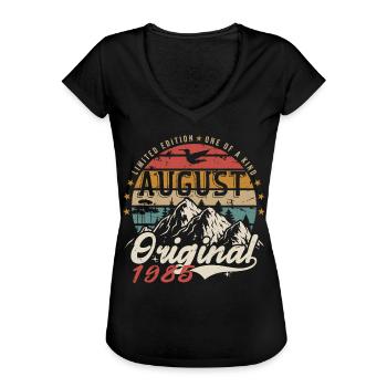 Août 1985 - Fabriqué En Août 1985 - Vintage 1985 - T-shirt vintage Femme - noir - Devant - Danielle (179cm)