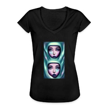 Space Sisters Twins - Frauen Vintage T-Shirt - Schwarz - Vorne - Danielle (179cm)