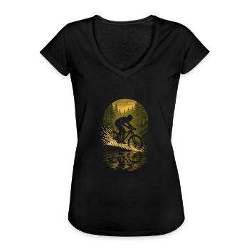 Mountainbike Action im Wald bei Sonnenuntergang - Frauen Vintage T-Shirt - Schwarz - Vorne - Danielle (179cm)