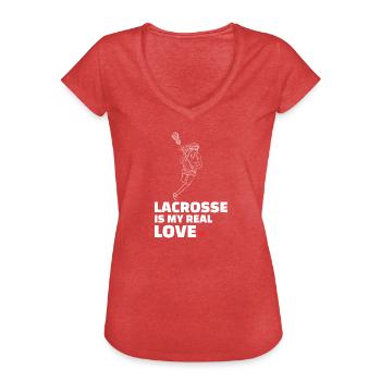 Ich Liebe Lacrosse - Frauen Vintage T-Shirt - Rot meliert - Vorne - Danielle (179cm)