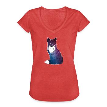 Fuchs mit Sternenhimmel, Space, Galaxy, Weltall - Frauen Vintage T-Shirt - Rot meliert - Vorne - Danielle (179cm)