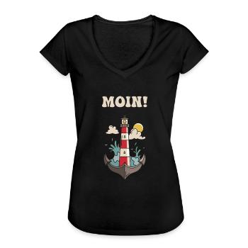 Leuchtturm Anker Moin Nordlicht Nord Meer Kapitän - Frauen Vintage T-Shirt - Schwarz - Vorne - Danielle (179cm)