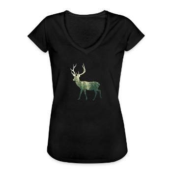 Hirsch - Frauen Vintage T-Shirt - Schwarz - Vorne - Danielle (179cm)