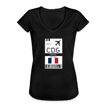 Carte d’embarquement à Paris, France - Billet d’aéroport CDG - T-shirt vintage Femme - noir - Devant - Danielle (179cm)