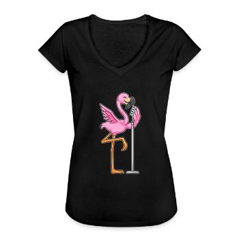 Flamingo beim Singen mit Mikrofon - Frauen Vintage T-Shirt - Schwarz - Vorne - Danielle (179cm)