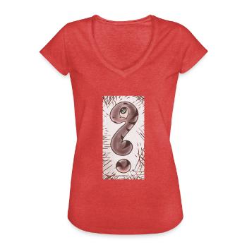 Point d’interrogation serpent brun étroit - T-shirt vintage Femme - rouge chiné - Devant - Danielle (179cm)