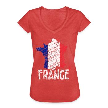 France Paris - T-shirt vintage Femme - rouge chiné - Devant - Danielle (179cm)
