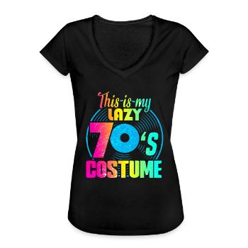 70er 1970er 70 Jahre Siebziger Musik Disco Kostüm - Frauen Vintage T-Shirt - Schwarz - Vorne - Danielle (179cm)