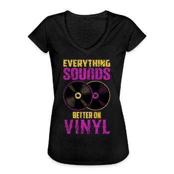 Platine vinyle DJ disques LP - T-shirt vintage Femme - noir - Devant - Danielle (179cm)