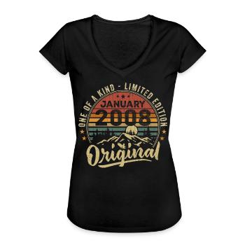 Januar 2008 | Geburtstag Geboren im Januar 2008 - Frauen Vintage T-Shirt - Schwarz - Vorne - Danielle (179cm)