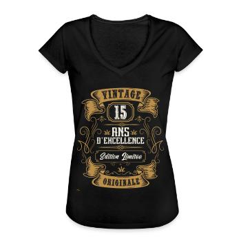 Vintage 15 ans, Idée cadeau d'anniversaire 15 ans. - T-shirt vintage Femme - noir - Devant - Danielle (179cm)