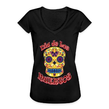 Dia de los Muertos - Crâne en sucre - T-shirt vintage Femme - noir - Devant - Danielle (179cm)