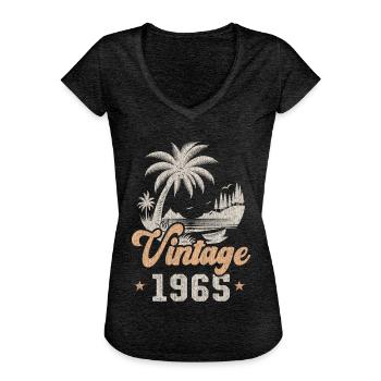 Anniversaire 1965 Palmiers - T-shirt vintage Femme - charbon - Devant - Danielle (179cm)