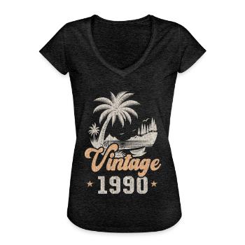 Birthday 1990 Palms - Women's Vintage T-Shirt - charcoal grey - Front - Danielle (179cm)