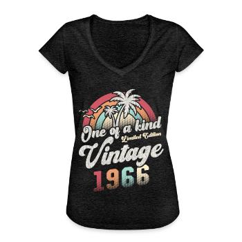 Millésime 1966 Anniversaire Palmiers - T-shirt vintage Femme - charbon - Devant - Danielle (179cm)