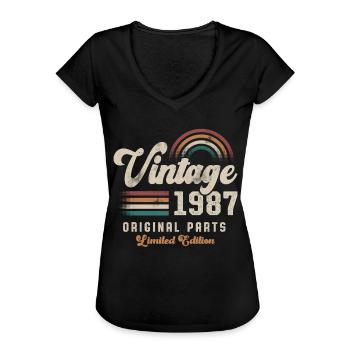 Vintage 1987 Birthday Retro - Women's Vintage T-Shirt - black - Front - Danielle (179cm)