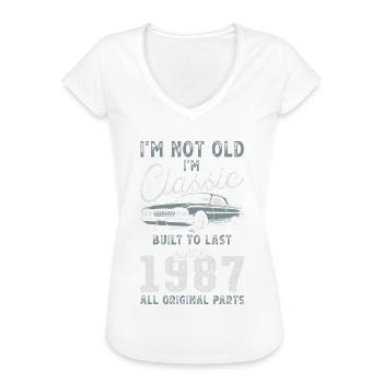 Né en 1987 Anniversaire Voiture classique - T-shirt vintage Femme - charbon - Devant - Danielle (179cm)