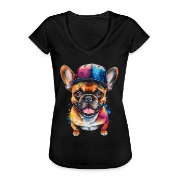 French Bulldog Snapback Cap Frenchie Dog - Women's Vintage T-Shirt - black - Front - Danielle (179cm)