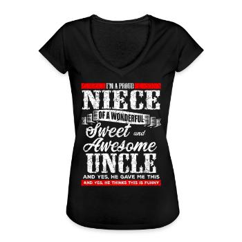 Gave til niece - Dame vintage T-shirt - sort - Foran - Danielle (179cm)