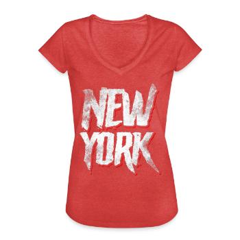 New York - Frauen Vintage T-Shirt - Rot meliert - Vorne - Danielle (179cm)
