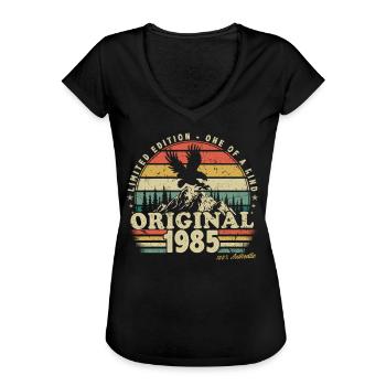 1985 Anniversaire Né En 1985 Rétro Vintage - T-shirt vintage Femme - noir - Devant - Danielle (179cm)