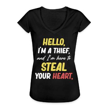 Bonjour, je suis un voleur et je suis là pour récupérer votre - T-shirt vintage Femme - noir - Devant - Danielle (179cm)