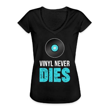 Vinyle ne meurt jamais Collectionneur Antiquité Rustique - T-shirt vintage Femme - noir - Devant - Danielle (179cm)